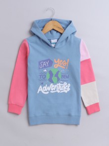 BUMZEE Blue Girls  Full Sleeves Cotton Hooded Sweatshirt