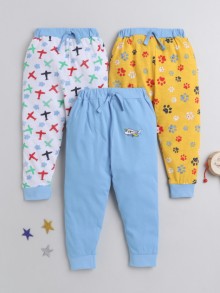 BUMZEE Yellow & White Full Length Boys Pyjamas Pack Of 3