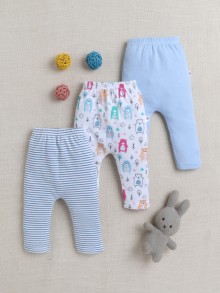 BUMZEE Light Blue & White Baby Boys Diaper Pants / Leggings / Pyjamas Pack Of 3