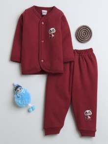 BUMZEE Maroon Girls Full Sleeves Fleece Winter Wear Set