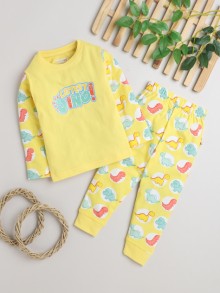 BUMZEE Yellow Boys Full Sleeves T-Shirt & Pyjama Set