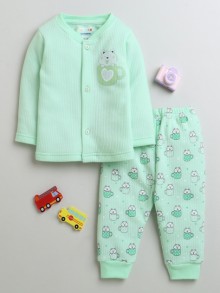 BUMZEE Mint Green Girls Full Sleeves Cotton Thermal Jabla & Jogger Set