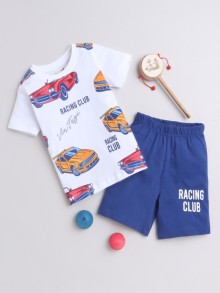 BUMZEE Navy & White Boys Half Sleeves T-Shirt & Short Set