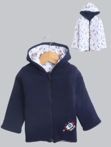 BUMZEE Navy & White Baby Boys Full Sleeves Cotton Reversible Padded Jacket