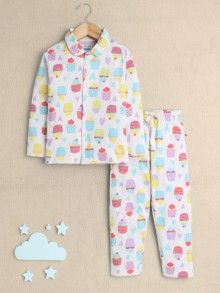 BUMZEE Beige Girls Full Sleeves Cotton Night Suit