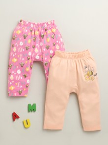 BUMZEE Peach & Pink Baby Girls Diaper Pants Leggings Pyjamas Pack Of 2