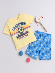 BUMZEE Blue & Yellow Boys Half Sleeves T-Shirt & Short Set