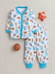 BUMZEE White & Blue Baby Boys Full Sleeves Jabla & Pyjama Set