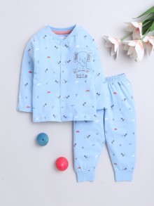 BUMZEE Dusty Blue Baby Boys Full Sleeves Jabla & Pyjama Set