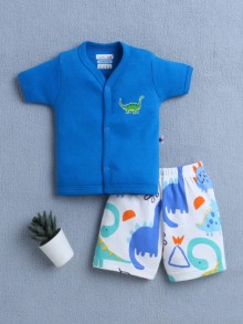 BUMZEE White & Blue Baby Boys Half Sleeves Jabla & Short Set