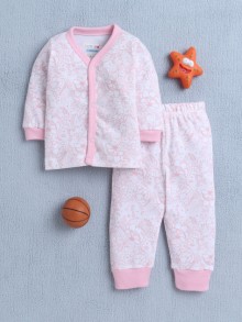 BUMZEE White & Pink Baby Girls Full Sleeves Jabla & Pyjama Set