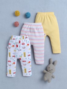 BUMZEE Yellow & White Baby Boys Diaper Pants / Leggings / Pyjamas Pack Of 3