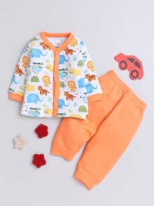 BUMZEE Orange & White Baby Boys Full Sleeves Jabla & Pyjama Set