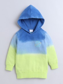 BUMZEE Green & Blue Boys Full Sleeves Cotton Hooded Sweatshirt