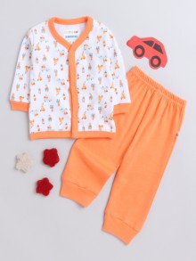 BUMZEE Orange & White Baby Boys Full Sleeves Jabla & Pyjama Set