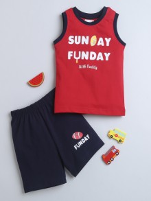 BUMZEE Navy & Red Boys Sleeveless T-Shirt & Short Set