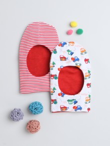 BUMZEE Red Boys Cotton Reversible Monkey Cap Pack Of 2