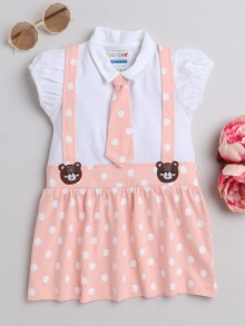 BUMZEE Pink Girls Cap Sleeves Cotton Frock With Tie