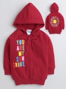 BUMZEE Red Girls Full Sleeves Hooded Sweatshirt