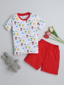 BUMZEE White & Red Boys Half Sleeves T-Shirt & Short Set