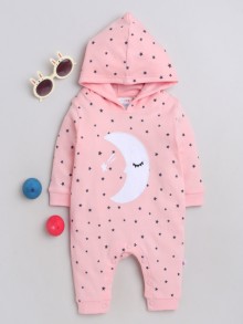 BUMZEE Powder Pink Girls Full Sleeves Fashion Trendy Sleepsuit With Hood