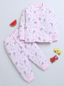 BUMZEE Light Pink Baby Boys Full Sleeves Jabla & Pyjama Set