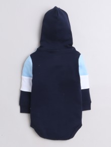 BUMZEE Navy & Multi Boys Full Sleeves Cotton Hooded Bodysuit & Jogger Set