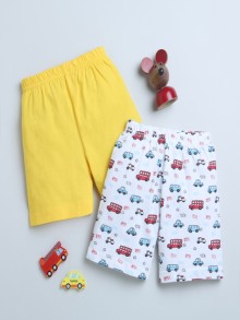 BUMZEE White & Yellow Boys Shorts Pack Of 2