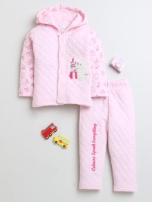 BUMZEE Baby Pink Girls Full Sleeves Polyfill Winter Wear Set