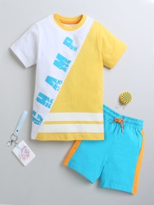 BUMZEE Yellow & Blue Boys Half Sleeves T-Shirt & Short Set