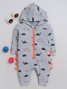 BUMZEE Light Grey Boys Full Sleeves Fashion Trendy Sleepsuit With Hood