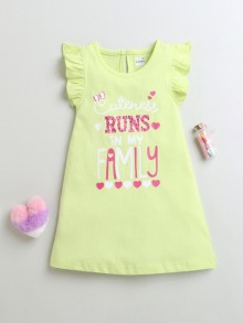 BUMZEE Lime Green Girls Frill Sleeves Cotton Nighty