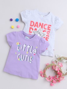 BUMZEE Grey & Lavender Girls Cap Sleeves T-Shirts Pack Of 2