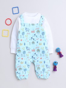 BUMZEE Sky Blue & White Baby Boys Full Sleeves Cotton Dungaree Set