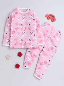 BUMZEE Pink Girls Full Sleeves Cotton Night Suit