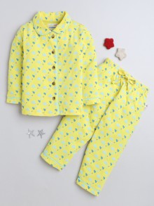 BUMZEE Yellow Girls Full Sleeves Cotton Night Suit