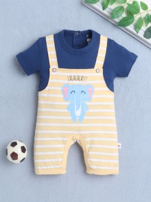 BUMZEE Yellow & Navy Girls Half Sleeves Thigh Length Romper