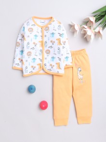 BUMZEE Orange & White Baby Boys Full Sleeves Jabla & Pyjama Set