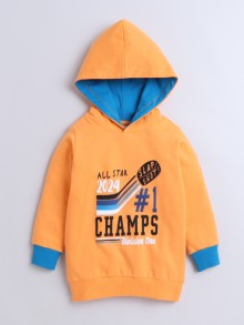 BUMZEE Orange Boys Full Sleeves Cotton Hooded Sweatshirt