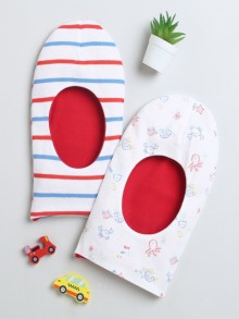 BUMZEE Red & White Boys Cotton Reversible Monkey Cap Pack Of 2