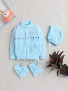 BUMZEE Aqua Baby Boys Full Sleeves Acrylic Blend Sweater With Cap & Socks