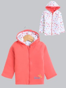 BUMZEE Coral & White Baby Girls Full Sleeves Cotton Reversible Padded Jacket