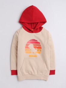 BUMZEE Beige Boys Full Sleeves Cotton Hooded Sweatshirt