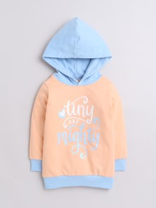 BUMZEE Peach & Blue Girls Full Sleeves Cotton Hooded Sweatshirt