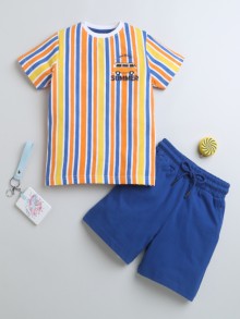 BUMZEE Blue & Multi Boys Half Sleeves T-Shirt & Short Set