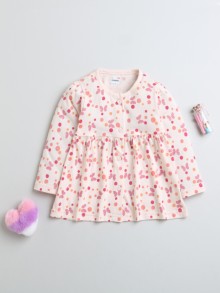 BUMZEE Peach Girls Full Sleeves Cotton Knee Length Casual Frock