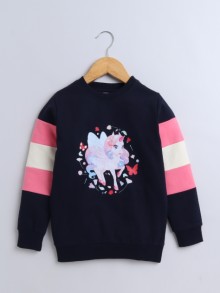 BUMZEE Navy Girls  Full Sleeves Cotton Sweatshirt