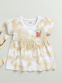 BUMZEE White & Yellow Girls Cap Sleeves Cotton Knee Length Frock