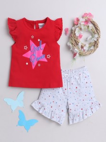 BUMZEE Grey & Red Girls Sleeveless T-Shirt & Short Set