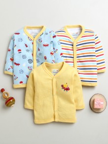 BUMZEE Yellow & Sky Blue Boys Full Sleeves Cotton Jablas Pack Of 3